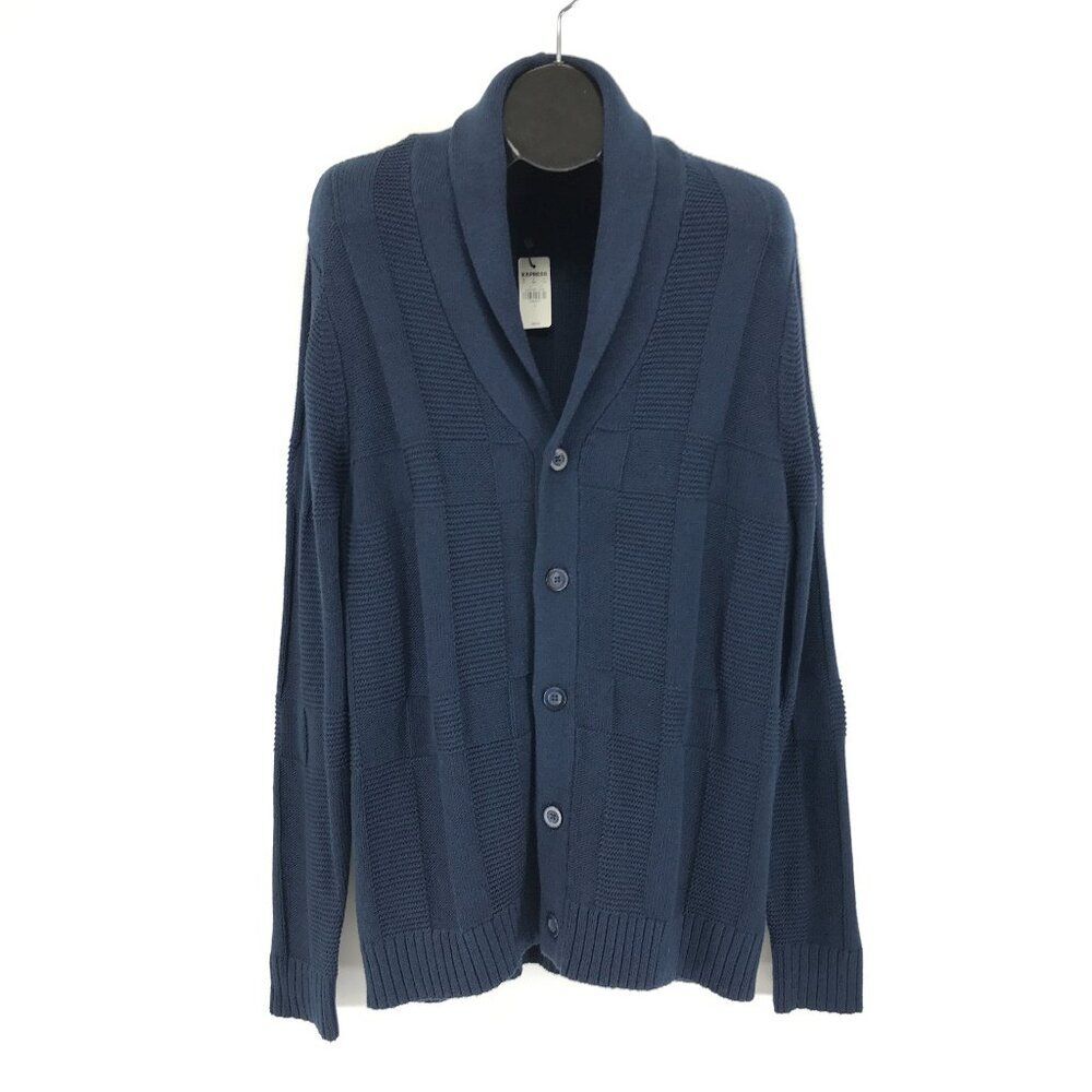 NEW Express Shawl Collar Knit Cardigan Men's Large Navy Blue Button Down Winter